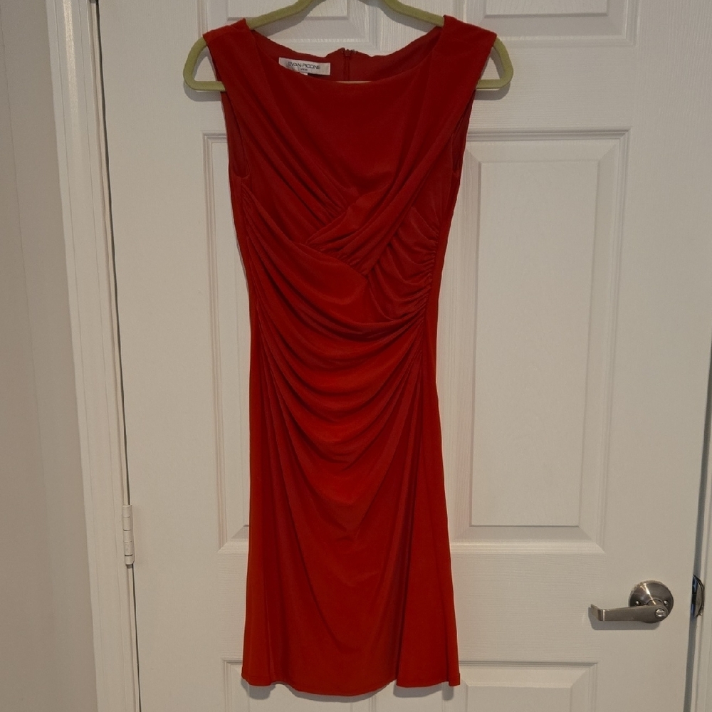 Evan Picone Vibrant Red Ruched Midi Dress - Picture 4 of 5